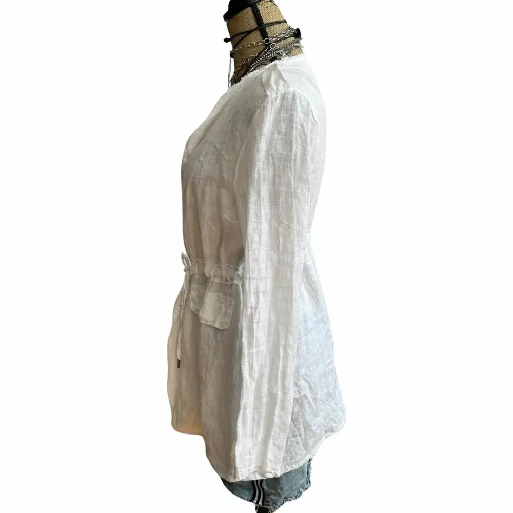 BACI - ITALIAN ORGANIC LINEN women's white jacket cardigan size MEDIUM - Picture 6 of 10